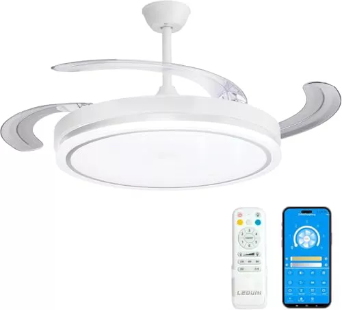 LEDUNI Ventilador de Techo LED con Aspas Retráctiles - 66W, silencioso