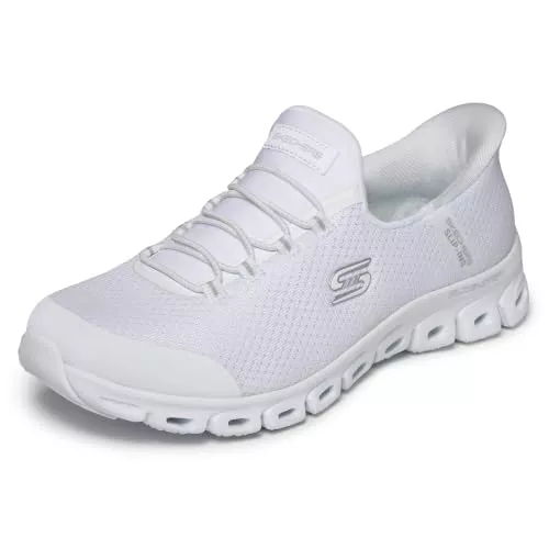 Skechers Mujer Glide-Step Pursuit Slip-In ENTRENADOR, White Mesh/Silver Trim, 37 EU