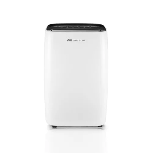 Ufesa Breeze Dry 5000 Deshumidificador 280W, 20L/24h, Silencioso 46dB con Panel Intuitivo, Función Secado Ropa, Sensor de Humedad, 6L capacidad, 2 Velocidades, Temporizador, Hasta 40m2