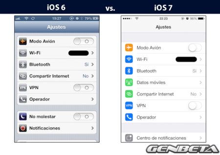 iOs 6 vs iOs 7 - ajustes