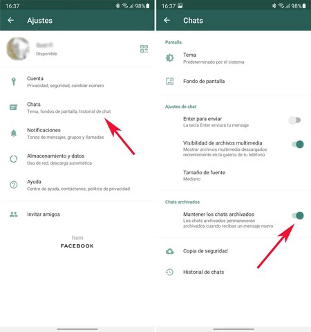 Mantener Chats Archivados WhatsApp