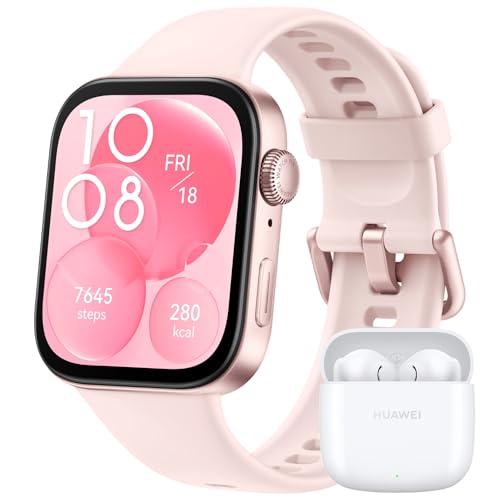 HUAWEI Watch Fit 3, Pantalla AMOLED de 1.82 Pulgadas, Diseño Ultrafino, Llamadas por Bluetooth, hasta 10 días de batería, Compatible con Android & iOS +Freebuds SE 2, Rosa
