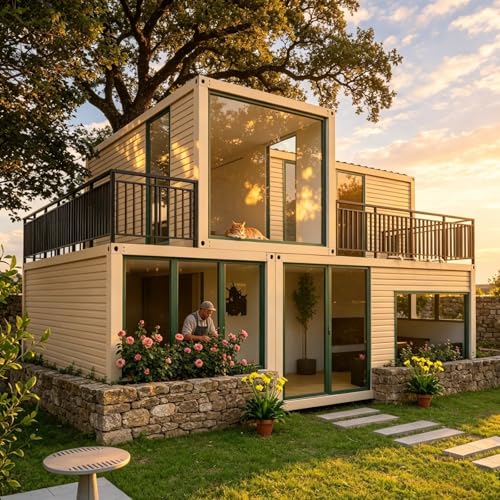 Casa contenedor prefabricada pequeña en venta, 2 plantas, 6 m y 12 m (20 pies y 40 pies), cabaña modular expandible móvil plegable con 2-5 dormitorios, cocina completa para proyectos residenciales o