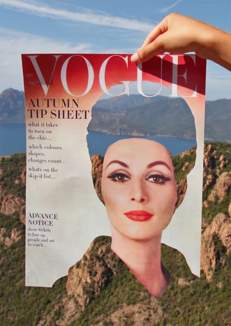 Arnaud Deroudihe rinde homenaje a la moda de los años 60 utilizando portadas vintage de revistas de moda con la técnica del découpage y la yuxtaposición