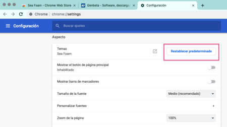 Restablecer Tema Predeterminado Chrome