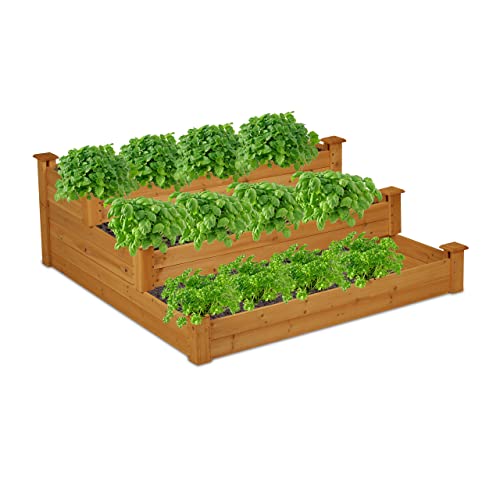 Relaxdays Huerto Urbano Escalera 3 Pisos, Jardinera Madera Abeto, Balcón, Jardín, Terraza Macetero, 46x122x122, Natural