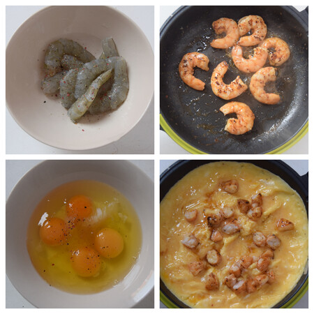 Tortilla de gambas paso a paso