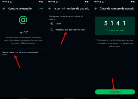 Proceso para generar la clave de usuario en WhatsApp