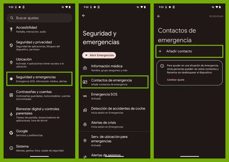 Contactos emergencia Android