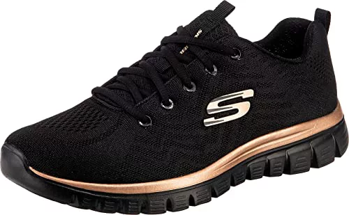 Skechers Graceful Get Connected Regular, Zapatillas Mujer, Black Mesh Rose Gold Trim, 39 EU