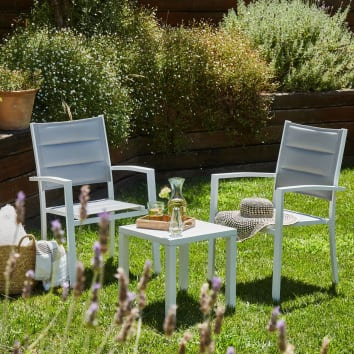 Tokyo - Conjunto de balcón 2 sillas con mesa baja blanco