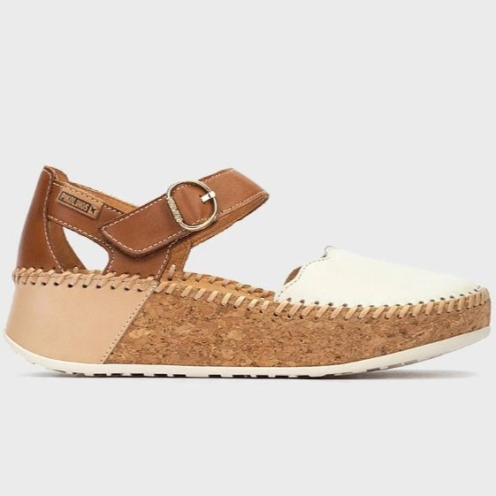 Sandalias de cuña de mujer de piel con cierre adherente en color blanco Blanco Pikolinos

