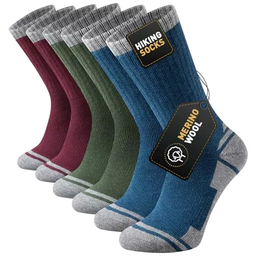 Pack x3 pares de calcetines de senderismo Stoeury  Lana Merino Hombre MujeTermicos Invierno Antiampollas, Acolchado, Transpirables