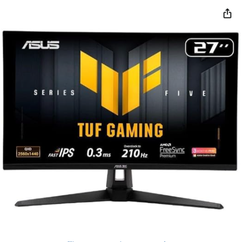 Monitor Gamer ASUS TUF 27", QHD, 210Hz, 0.3ms, IPS, G-Sync Comp, FreeSync Premium, Ajuste de ângulo, Som Integrado - VG27AQ5A
