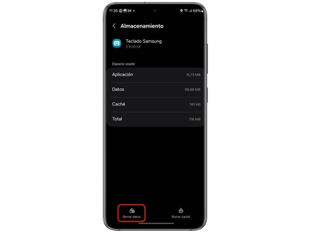 Borrar datos app Teclado Samsung