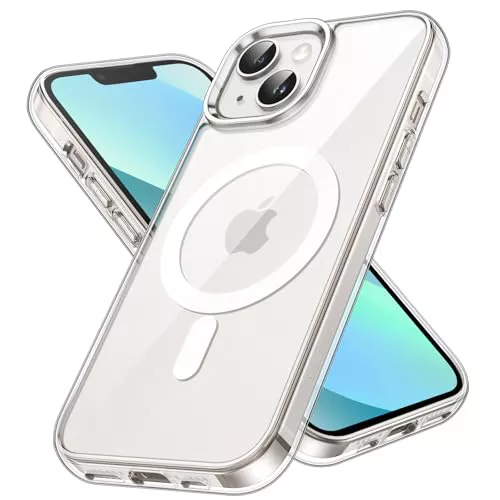 JETech Funda Magnética para iPhone 13 6,1 Pulgadas Compatible con MagSafe Carga Inalámbrica, Carcasa Antigolpes, Parte Trasera Transparente Anti-Arañazos (Transparente)