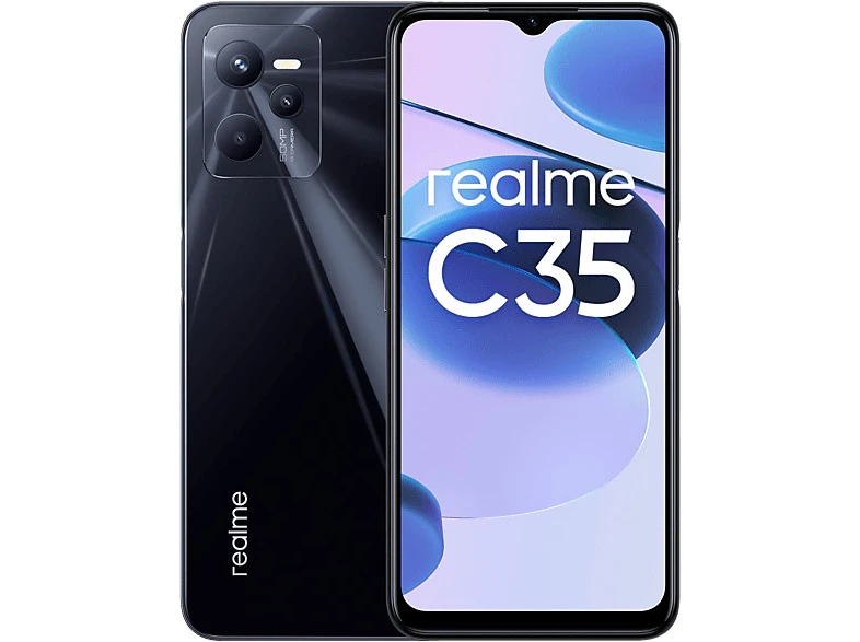 Móvil Realme C35, Glowing Black, 64 GB, 4 GB RAM, 6.6" FHD+, 5000mAh, Android 11