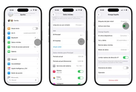 Pasos para activar o desactivar una de las hasta 20 eSIM que se pueden tener en el iPhone Pasos para activar o desactivar una de las hasta 20 eSIM que se pueden tener en el iPhone