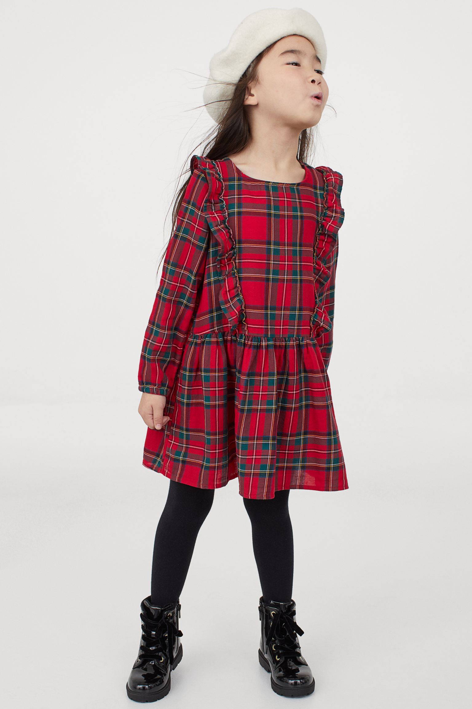 Vestido de estampado de cuadros escoceses y volantes