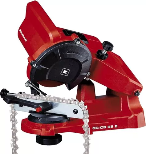 Einhell GC-CS 85 E – Afilador de cadenas de motosierra eléctrica con cable, Ralentí 5500 RPM, 85 W, 220-240 V | 50 Hz, tope de profundidad y disco de afilado, Color Rojo