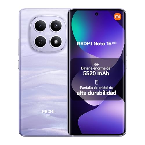 XIAOMI REDMI Note 15 5G - Smartphone de 8+256GB, Pantalla AMOLED FHD+ de 6,77", Snapdragon 6 Gen 3, cámara de 108 MP, batería de 5520 mAh, Cargador no Incluido, Morado (Versión ES)