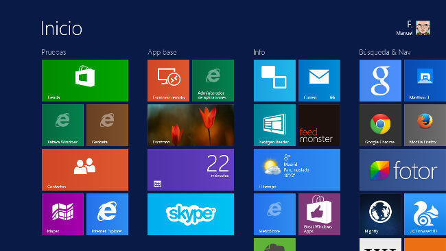 Pantalla de inicio de Windows 8.1