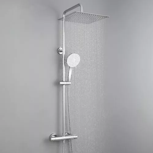 Auralum Columna Ducha Termostatica, Duchas de Baño Columna Altura Ajustable, Alcachofa de Ducha Grande 30x30 cm de Acero Inoxidable, Grifo de Latón (Cromo)