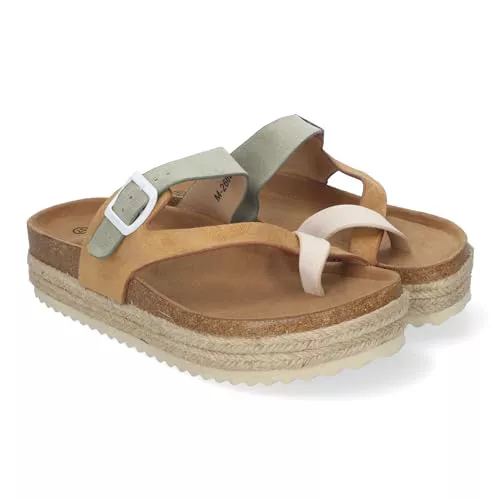 84715 Sandalia de Plataforma de Material Bio, Forradas de Yute para Mujer, Comodas, Estilo Esclava, con Talon Abierto, Cierre de Hebilla, Ideales para Primavera Verano Camel Talla 39