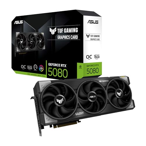 ASUS TUF Gaming GeForce RTX 5080 16GB GDDR7 OC Edition Tarjeta gráfica Gaming (PCIe 5.0, HDMI/DP 2.1, 3.6 Ranuras, Grado Militar, Revestimiento PCB, Ventiladores axial-Tech, cámara de Vapor)