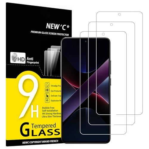 NEW'C 3 Piezas, Protector Pantalla para Xiaomi POCO X7 Pro, Cristal templado Antiarañazos, Antihuellas, Sin Burbujas, Dureza 9H, 0.33 mm Ultra Transparente, Ultra Resistente