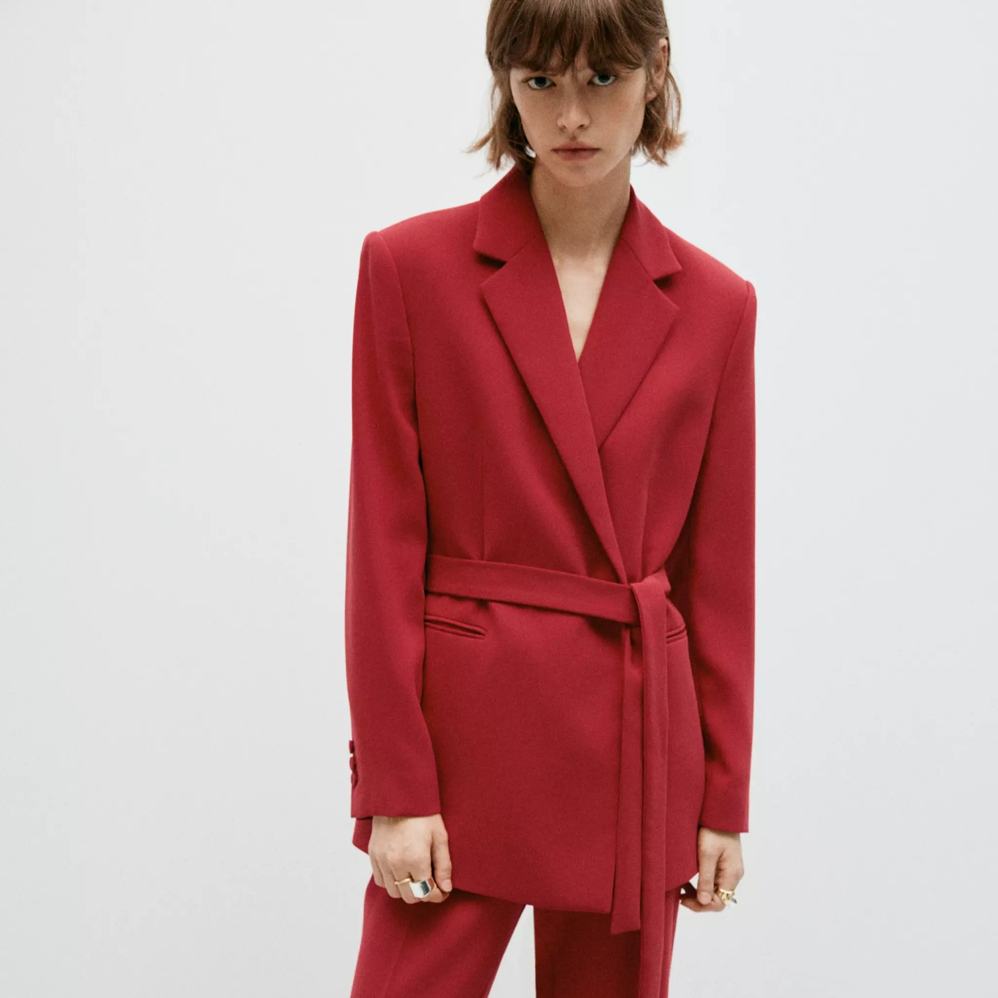 Blazer traje cruzada cinturón