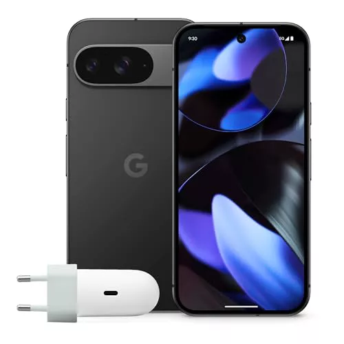 Google Pixel 9 con Cargador USB-C de 45 W - Smartphone Android Desbloqueado con Gemini, cámara Avanzada, batería con una autonomía de 24 Horas y Pantalla Actua de 6,3" - Obsidiana, 128GB