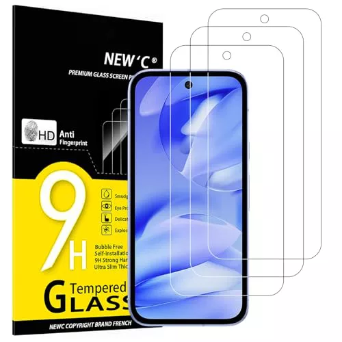 NEW'C 3 Piezas, Protector Pantalla para Google Pixel 9a, Cristal templado Antiarañazos, Antihuellas,Sin Burbujas, Dureza 9H,0.33 mm Ultra Transparente, Ultra Resistente