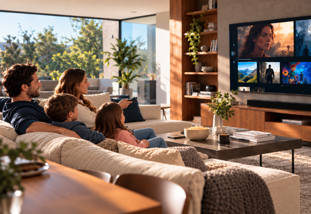 Familia Disfrutando Una Tarde De Peliculas