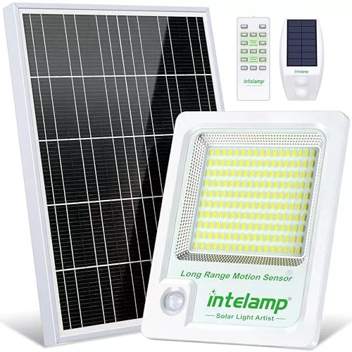 intelamp Foco LED Solar Exterior 2000LM, Batería 12000mAh