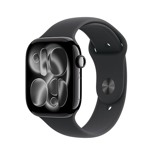 Apple Watch Series 11 GPS con caja de aluminio en negro azabache de 46 mm y correa deportiva negra-Talla S/M.Calidad del Sueño,monitores de entreno y salud,pantalla siempre activa, resistencia al agua