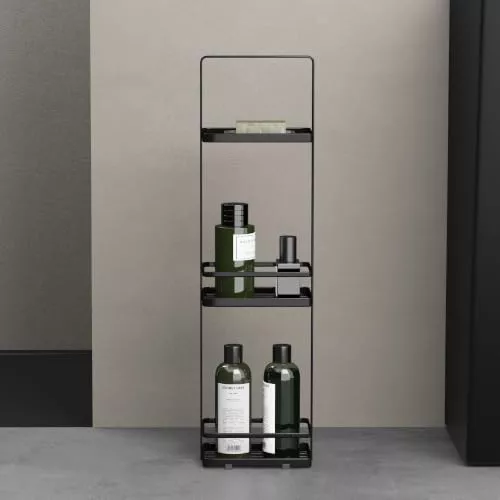 doporro Estante de Baño de Pie con 3 Niveles, Negro, Reglo-02