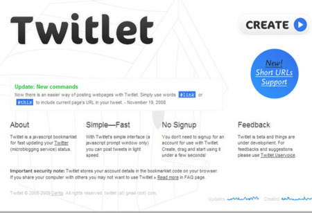Twitlet, genera un bookmarklet para cambiar tu estado en Twitter