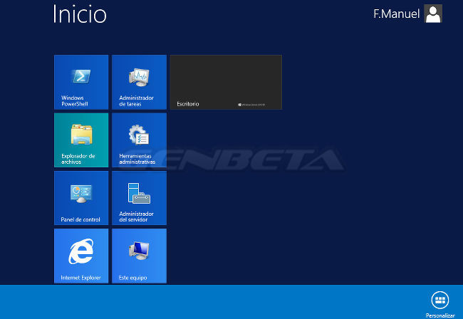 Interfaz gráfica de Windows Server 2012 R2