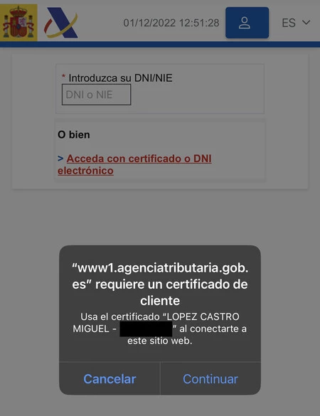 hacienda certificado iphone