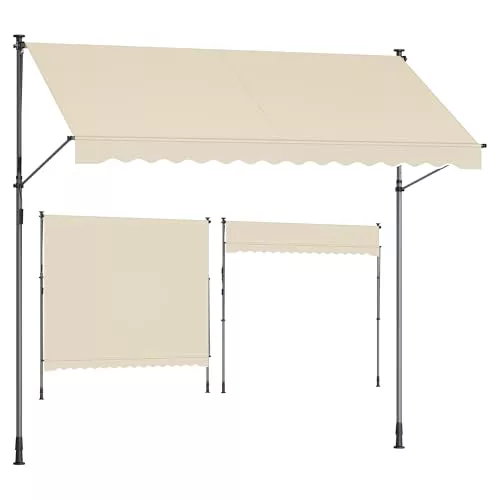 SONGMICS Toldo Manual, Toldo Retráctil para Balcón, Regulable en Altura con Manivela para Balcón, Jardín, Patio, 300 x 120 cm, Beige GSA302M01