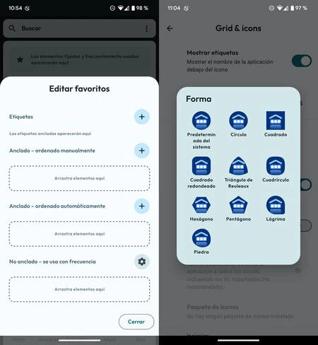 アプリドロワーのカスタマイズオプションの一部