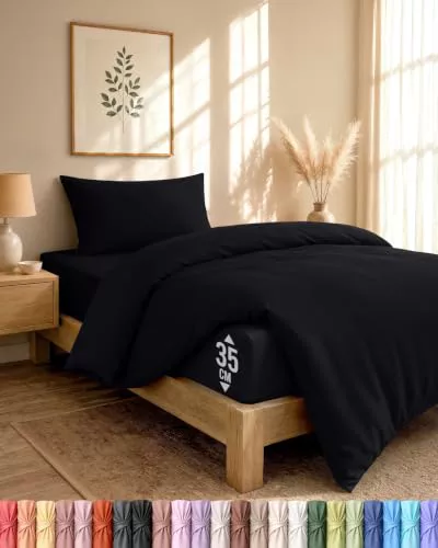 Utopia Bedding - Funda nordica Cama 90, Sabana Bajera 90x190 y Funda Almohada (50x75cm) - Funda edredon 135x200 - Juego de Cama de Microfibra cepillada Suave (Negro)
