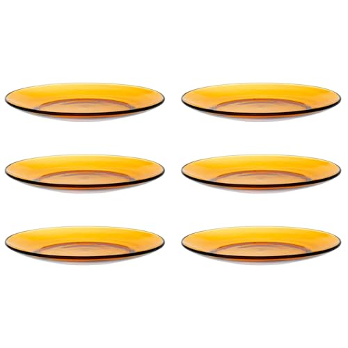 Tradineur - Pack de 6 platos de postre, vidrio, modelo Lys, resistentes, vajilla de cocina, aptos para lavavajillas (Ámbar - Ø 19 cm)