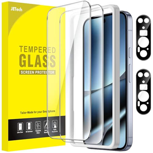 JETech Protector Pantalla para Google Pixel 10 Pro XL con Protector Lente Cámara, Compatible con Desbloqueo por Huella Dactilar, Cristal Vidrio Templado, HD Claro, 2 Paquetes Cada Uno