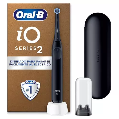 Oral-B iO 2 Cepillo de Dientes Eléctrico Negro Noche, 1 Cabezal, 1 Estuche De Viaje, 1 Soporte de Recambios de Viaje, 3 Modos De Cepillado, Sensor De Presión y Temporizador, Diseñado por Braun