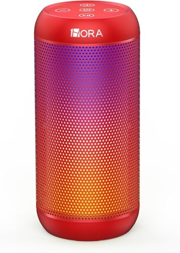 1Hora Bocina Bluetooth Portátil 10W, 20 Horas de Reproducción, TWS Estéreo, Radio FM, USB/TF/AUX, Luces RGB, Recargable USB-C, Rojo