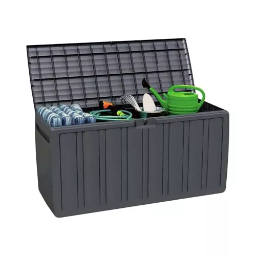 THINIA HOME Baúl Exterior de Resina Arcón Exterior para Jardín, Terraza o Balcón | Baúl Impermeable | Baúl para Objetos y Juguetes | 270 litros | 117x45,5x57cm