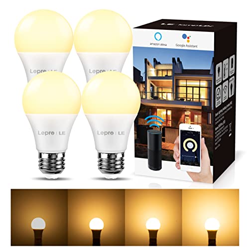 Lepro Bombilla LED Inteligente WiFi Regulable, Bombilla WiFi E27 9W = 60W, Control Remoto y Control de Voz, Funciona con Alexa y Google Home, Blanco Cálido 2700K, 806lm - 4pcs