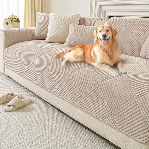 Chenilla Suave Funda Sofa Chaise Long 1 2 3 4 Plazas Protector Cubre Sofa, Nuevas Antideslizantes Universales Fundas de Sofá con Textura Gruesa Sólida para Sala de Estar(Marrón café claro,90x160 cm)